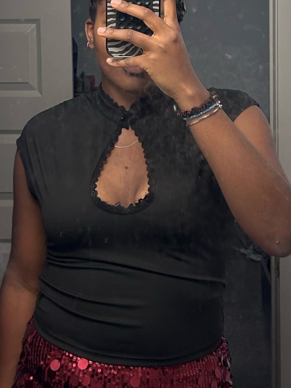 Keyhole black lace top